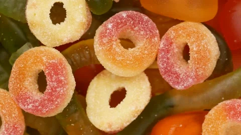 Sweets - background. Jelly sweets, top view. Video stock 147398357