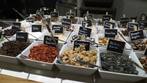 Sweets Bar With Toppings And Sweets Stock Footage 87454317
