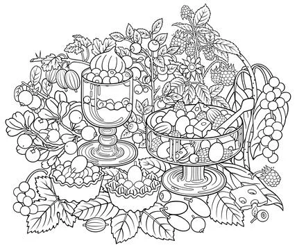 Sweets, berries, cherries hand drawn illustration 스톡 일러스트