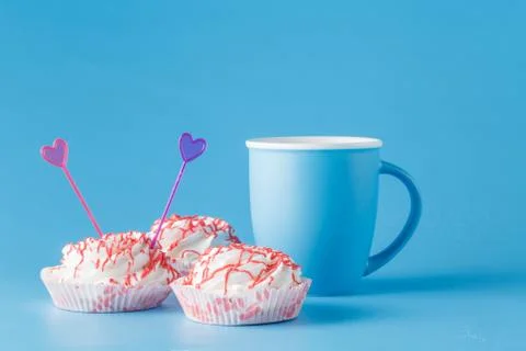 Sweets on blue background Foto stock
