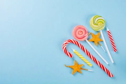 Sweets on blue background Stock Photos