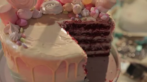 Sweets cake cakes and marshmallows on the table Stock Footage 64290338