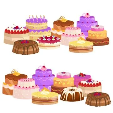 Sweets cakes with different stuffing, chocolate dessert vector illustration s Stock Illustration