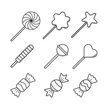 Sweets Candy vector icon set in thin line style.  Design illustration isola.. Illustrazione stock