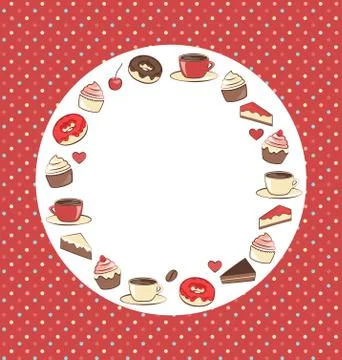 Sweets circle frame on red in dots Stock Illustration