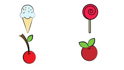 Sweets collection including cotton candy, lollipop, ice cream and cake. Candy Illustrazione stock