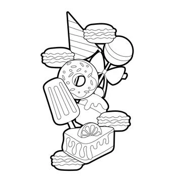 Sweets coloring page. Isolated on white background. Stock Illustration