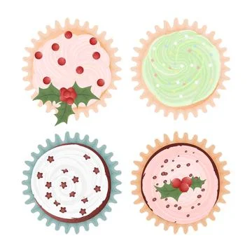 Sweets Cupcakes top view set Stock Illustration