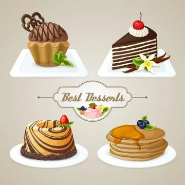 Sweets dessert set Stock Illustration