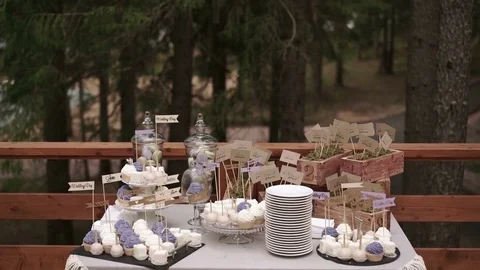 Sweets on dessert table Stock Footage 72762104
