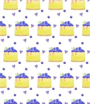 Sweets desserts pattern with shortcrust sponge cake and fruits Stock Illustration