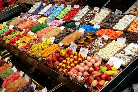 Sweets on display in shop Stock Photos