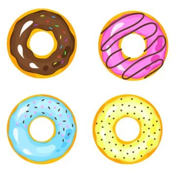 Sweets donuts sugar glazed. Vector fries pastry doughnut icons with holes iso Stock Illustration