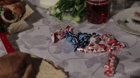 Sweets on the festive table Stock Footage 306322043