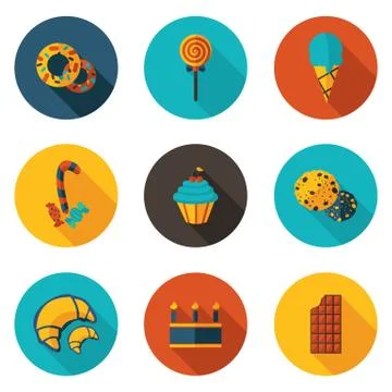 Sweets flat icons Stock Illustration