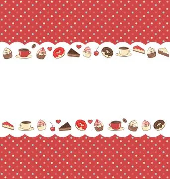 Sweets frame on red in dots Stock Illustration