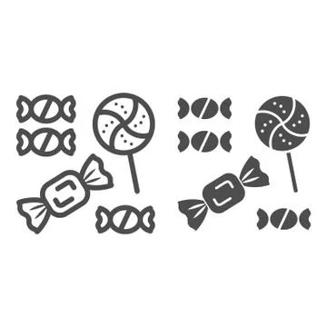 Sweets line and solid icon, Halloween concept, Candy set sign on white イラスト素材
