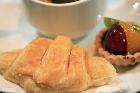 Sweets pie and bread. Stock Photos