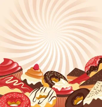 Sweets with radial stripes on beige Stock Illustration