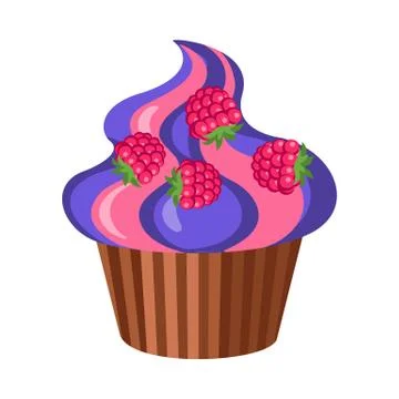 Sweets. Round Fruit Cupcake with Four Raspberries Stock Illustration