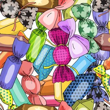 Sweets seamless background. Colorful candy vector pattern. Design for textile Stock Illustration