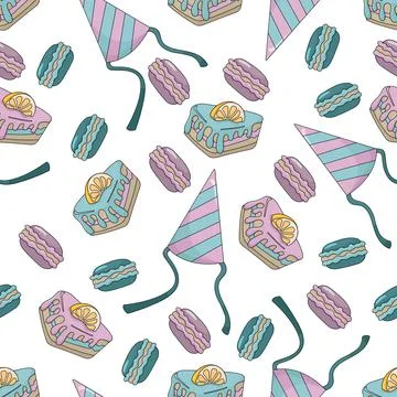 Sweets seamless pattern. Colorful cartoon illustration on white background. Stock Illustration
