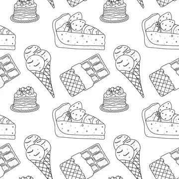 Sweets seamless pattern in hand drawn doodle style. Vector illustration iso.. Stock Illustration