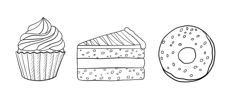 Sweets set vector icons hand drawn doodle. Stock Illustration