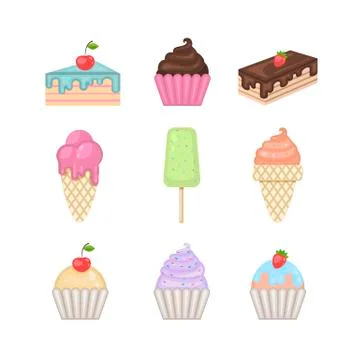 Sweets set.Vector ice cream,cupcake,cake,pie Stock Illustration