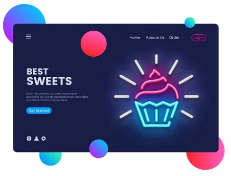 Sweets Shop design template vector. Candy Shop web banner interface, Neon sign 스톡 일러스트