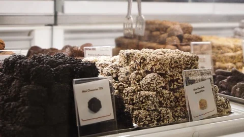 Sweets in the store. Candy and chocolate. Italy. Stock Footage 99402503