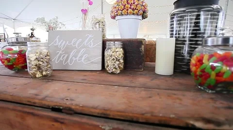 Sweets table at wedding Stock Footage 55384878