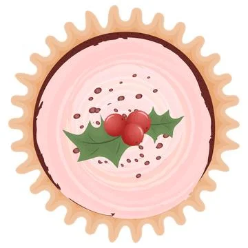 Sweets top view Chocolate cupcake with mistletoe Stock Illustration