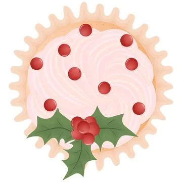 Sweets top view Cupcake with berries and mistletoe. Stock Illustration