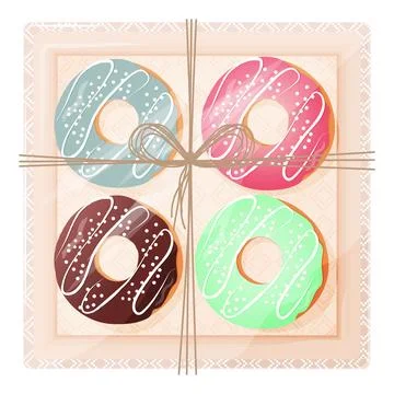 Sweets Top view Donuts in a box Stock Illustration