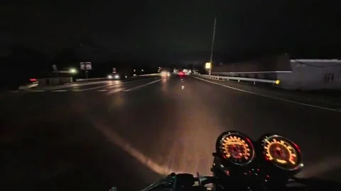Swerving To Avoid Turning Car During Nighttime Motorcycle Ride, Pennsylvania, US Stock Footage 328371131