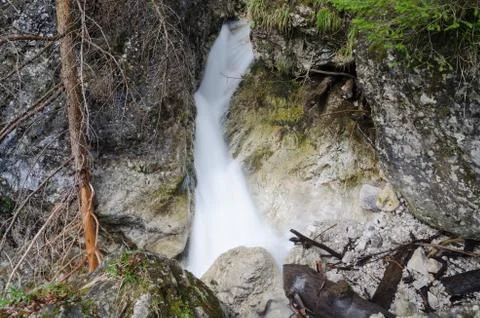 Swift creen with small waterfall in rocky canyon, Mala Fatra NP, Slovakia Stock Photos