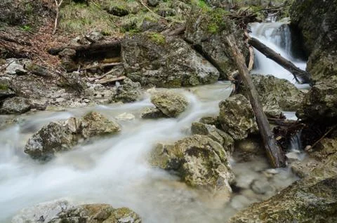 Swift creen with small waterfall in rocky canyon, Mala Fatra NP, Slovakia Stock Photos