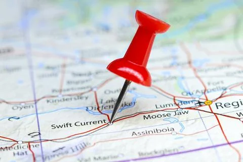 Swift Current, Canada pin on map Stock Photos