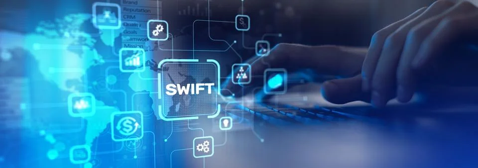 SWIFT financial messaging network platform for international banking and paym Stock Photos