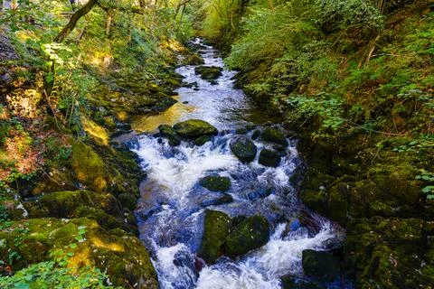 The swift flowing River Doe in Ingleton, Yorkshire. 库存照片