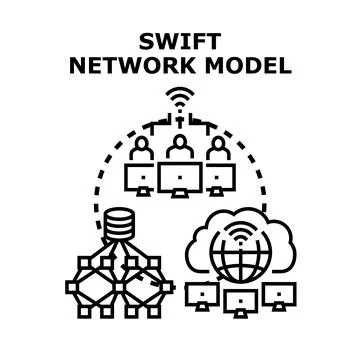 Swift network model for global financial transactions Illustrazione stock