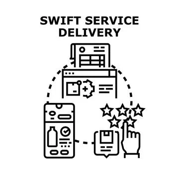 Swift service delivery concept connecting online ordering and customer feedba Stock Illustration