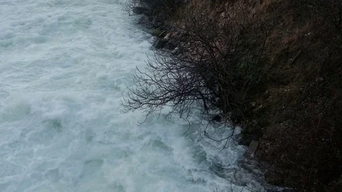 Swift stream of mountain river on spring day. Stock Footage 77332354