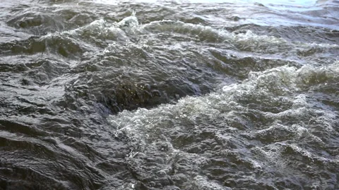 Swift water stream flows across the stones, closeup, slow motion 240 fps Stock Footage 99503815