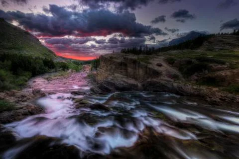 Swiftcurrent Creek at Dawn Stock Photos