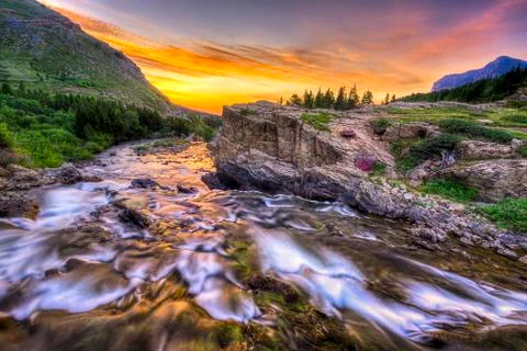 Swiftcurrent Creek at Dawn Stock Photos