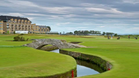 Swilcan Bridge on the Old Course at St Andrews, Scotland Stock Footage 336792804
