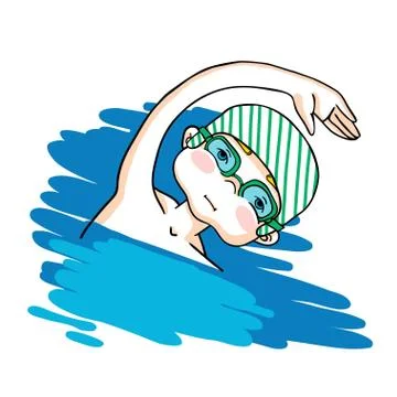 Swim the crawl boy color vector drawing. Stock Illustration