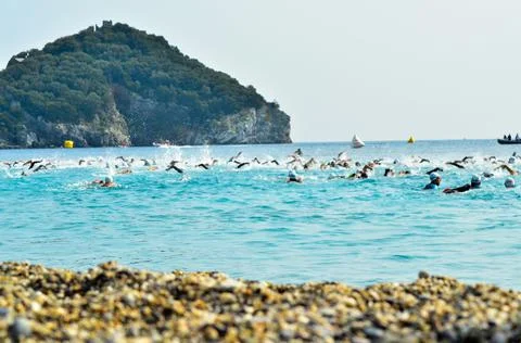 Swim the island at bergeggi Stock Photos
